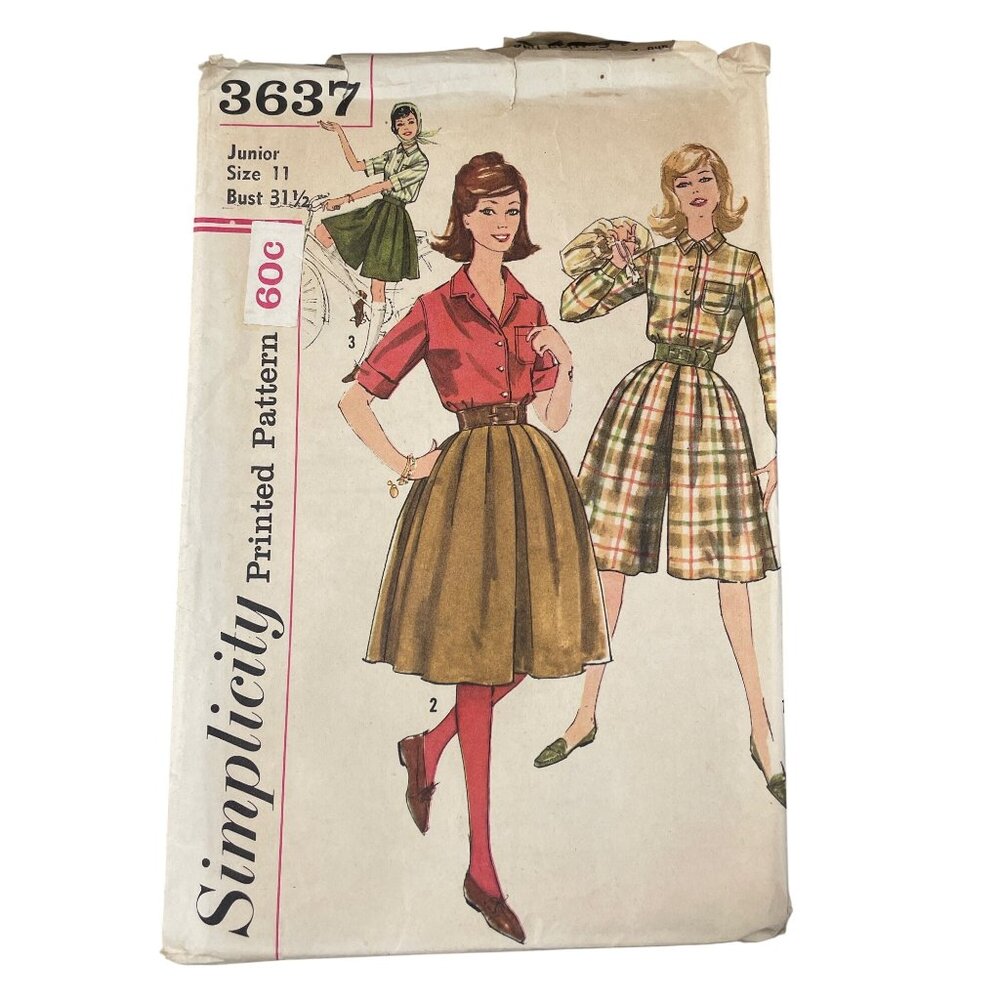 70s Simplicity 3637 Sewing Pattern Size 11 Junior Shirt Culottes Retro CUT
